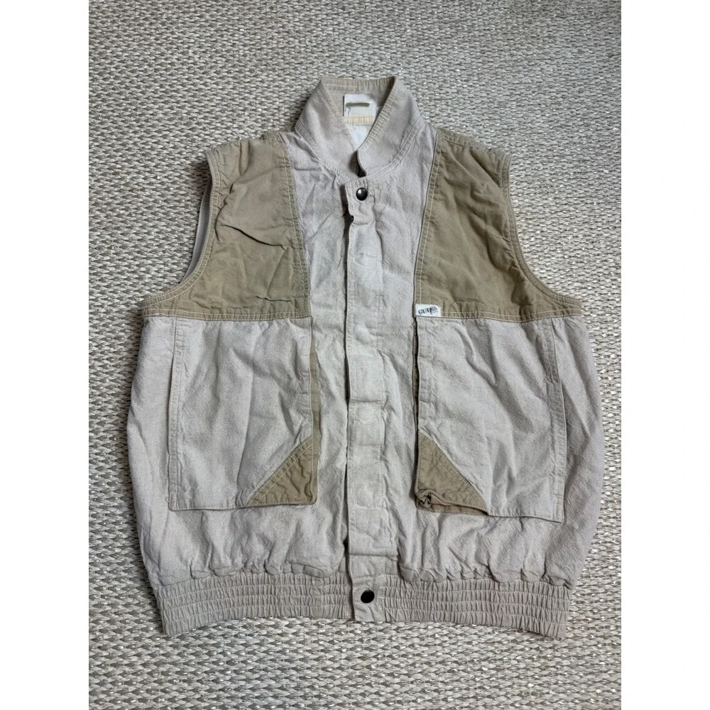 Vintage Guess Georges Marciano Mens Two Tone Utility Cargo Vest Tan Beige 6240 M